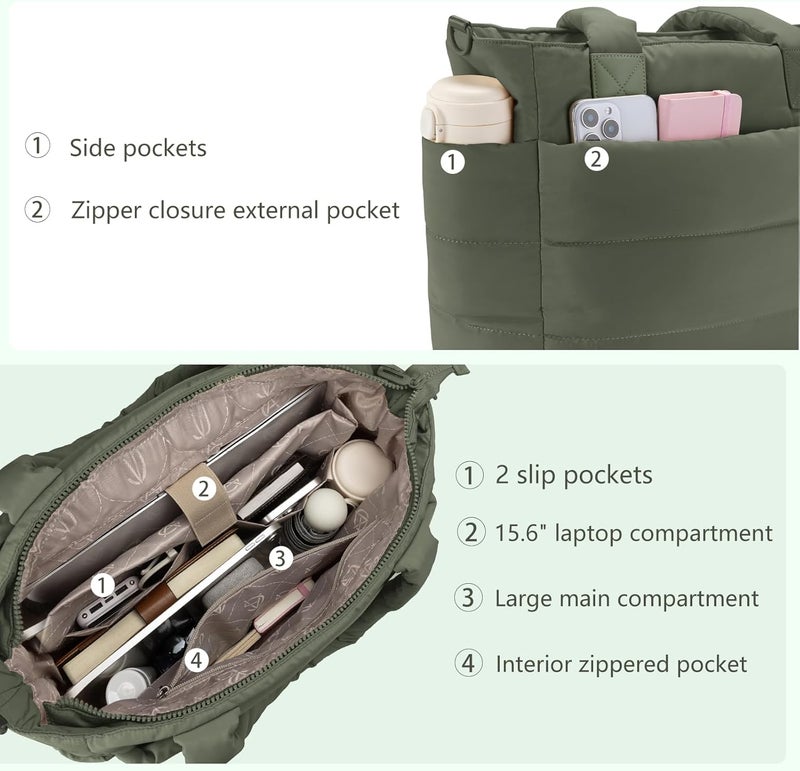 GASSDA Tote Bag for Women Puffer Tote Bag Large Nurse Bags Shoulder Handbag with Zipper for Work Travel - Image 4